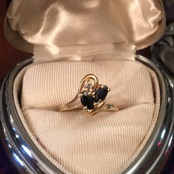 14k gold diamond sapphire flower ring Sz 4 - Picture 3 of 5